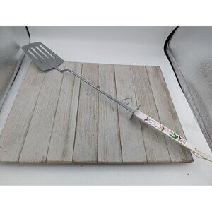 Vintage Slotted Spatula Flipper 21 1/2" Long White Chicken veggies Handle BBQ